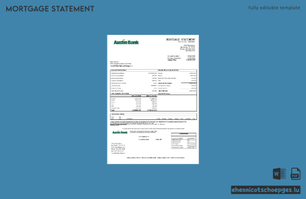 USA Austin Bankhypothekenauszug in Word- und PDF-Formaten – Beispielvorschau